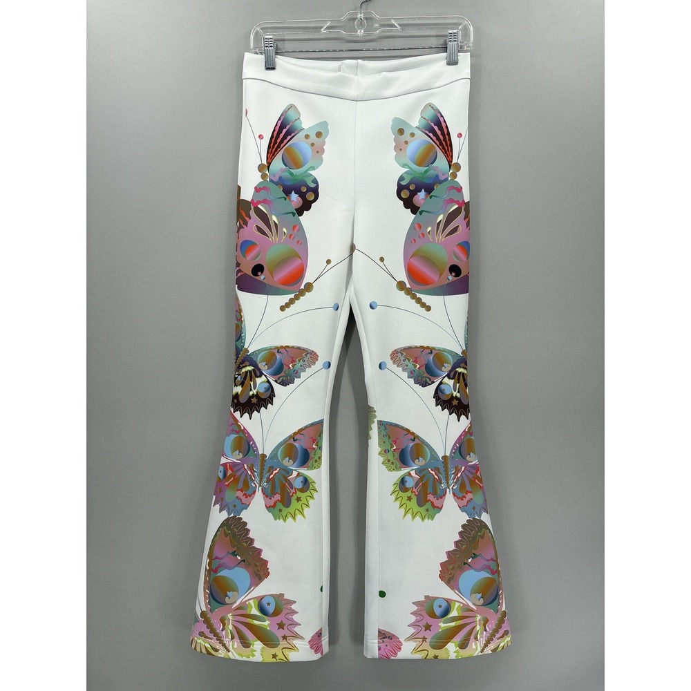 Cynthia Rowley Pants 6 White Butterfly Bonded Fit Flare Stretch Festival Boho - Picture 1 of 13